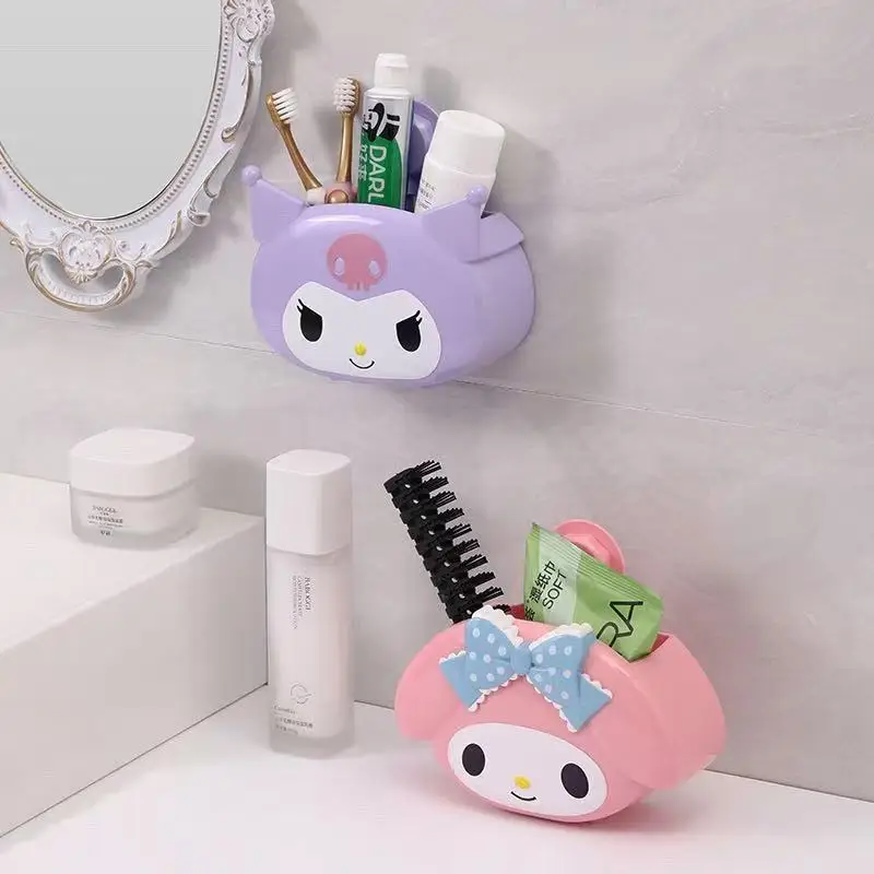 Sanrio My Melody Cinnamoroll Desktop Makeup Brush Storage Box Kuromi Wall-Mounted Storage Box Sucking Disc Storage Box Gift