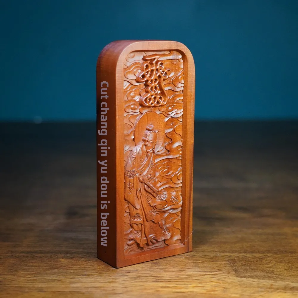 Chinese Traditional Hand Carved Thunder Struck Jujube Wood Sa Zu Taoist Token Five Thunder Order Good Luck Blessing Home Decor