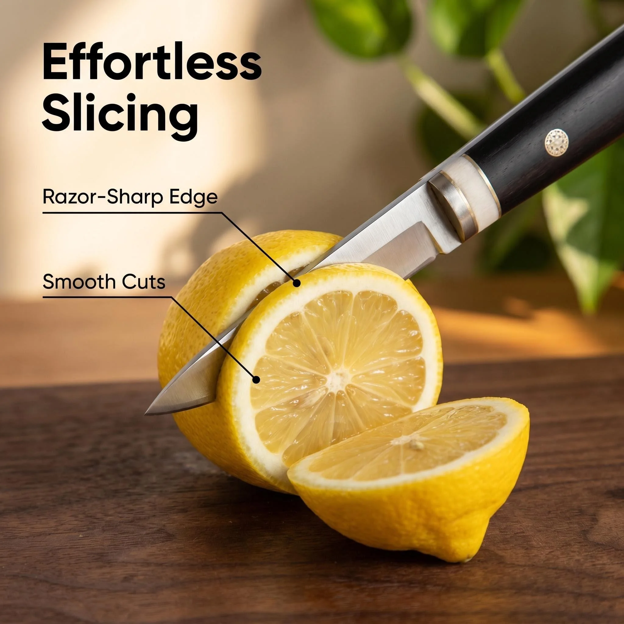 Ebony Handle Straight Paring Knife 5Cr15 Stainless Steel Sharp Blade with Leather Sheath for Fruit Vegetable Cutting