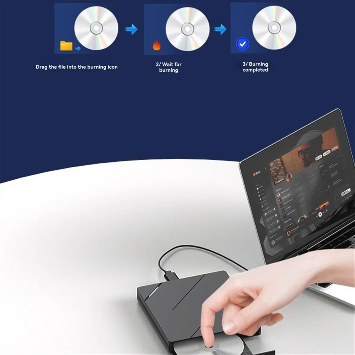 7 in 1 USB3.0 Type-C External CD DVD RW Optical Drive Tray Type DVD Burner Recorder Reader Player for Win 11/10