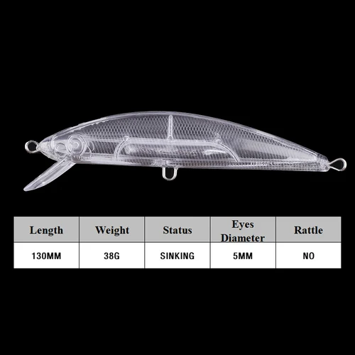 Imagen 2 del producto Chan'sHuang-Cebo en blanco sin pintar, 10 piezas, 130mm, 38g, pececillo de hundimiento silencioso, Señuelos de Pesca artificiales DIY