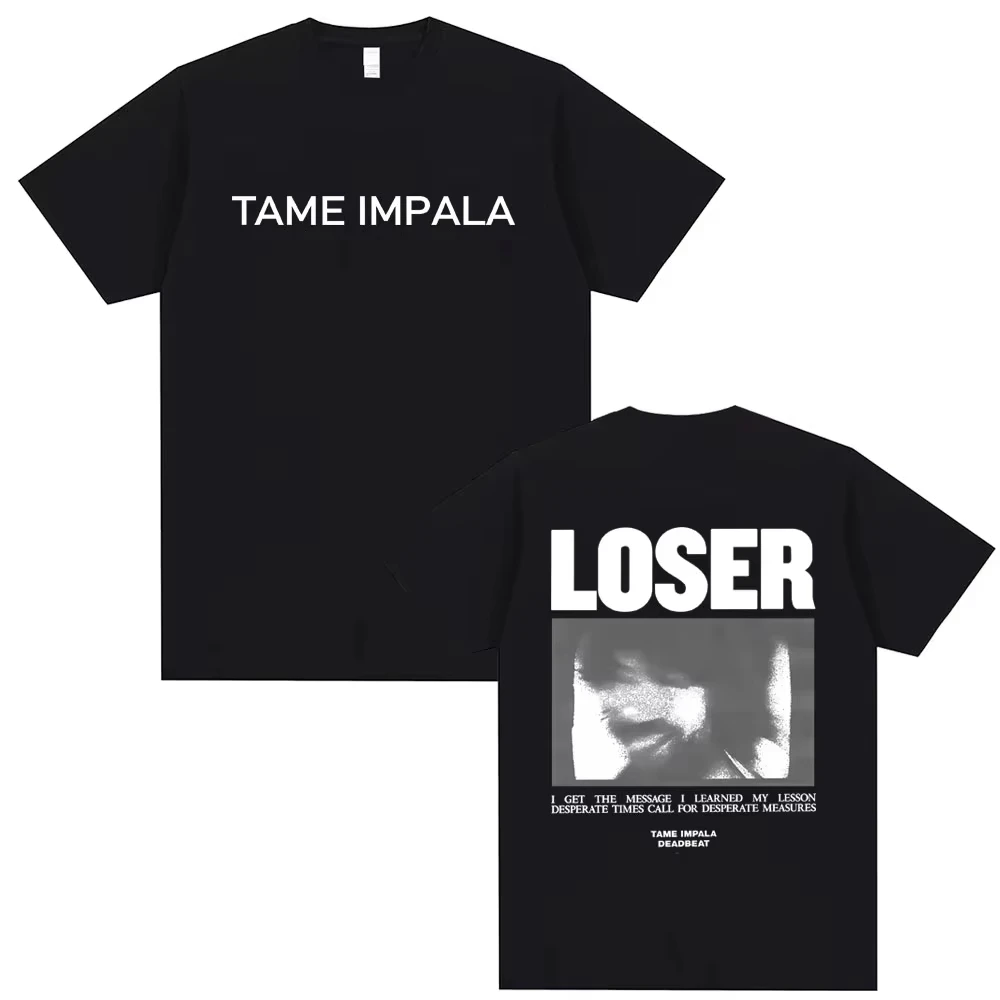 Oversized Streetwear Cotton T-Shirt, Unisex Vintage Casual Band Merch Tee for Rock Band Tame Impala Deadbeat Loser Graphic Print