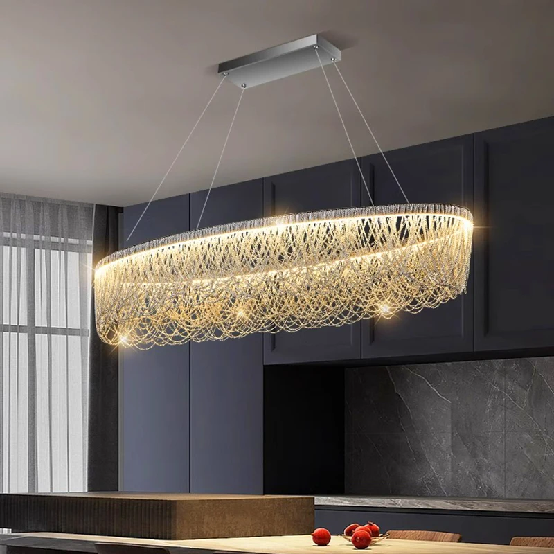 2025 Modern aluminum chain chandelier Light-emitting diode Ceiling APP with RC Dimmable Suitable for Living room Decoration