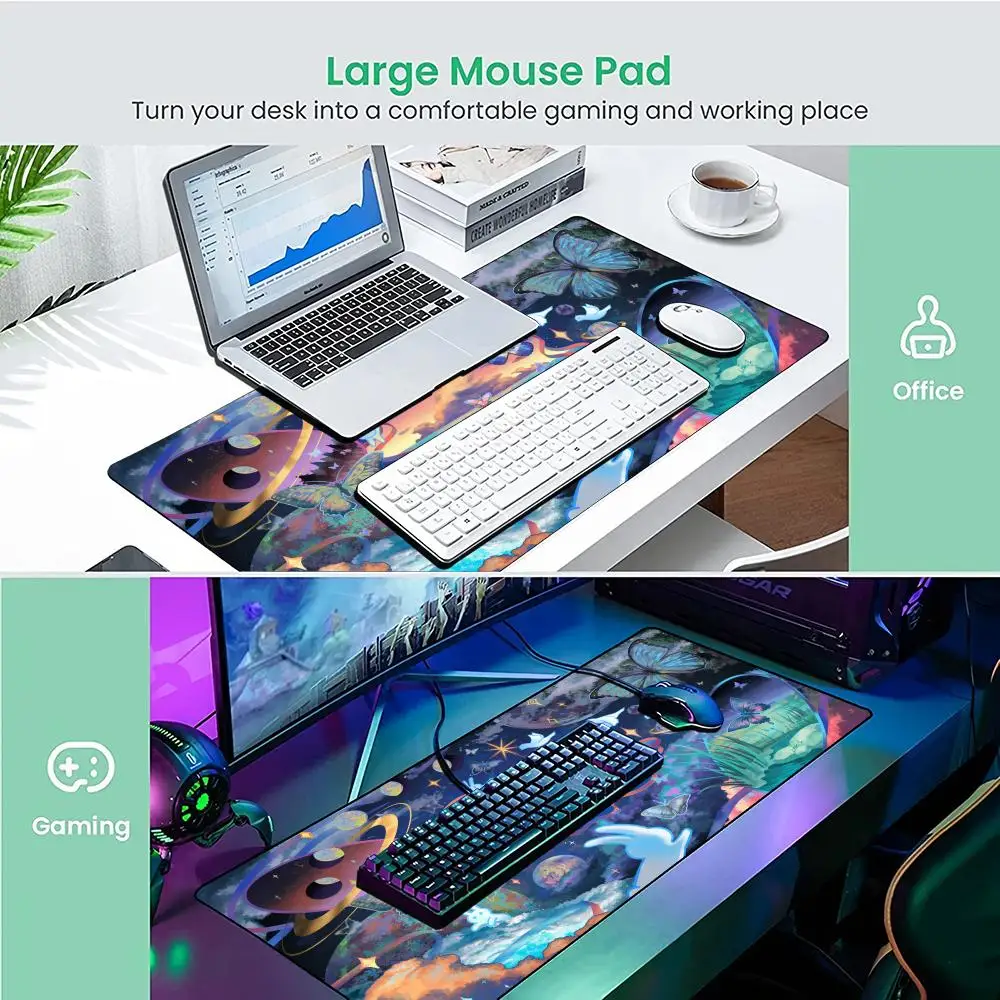 Fantasy-style schools of fish and butterflies Mouse Pad Desk Mat with Stitched Edge anti-slip Durable pc accessories Gaming mats