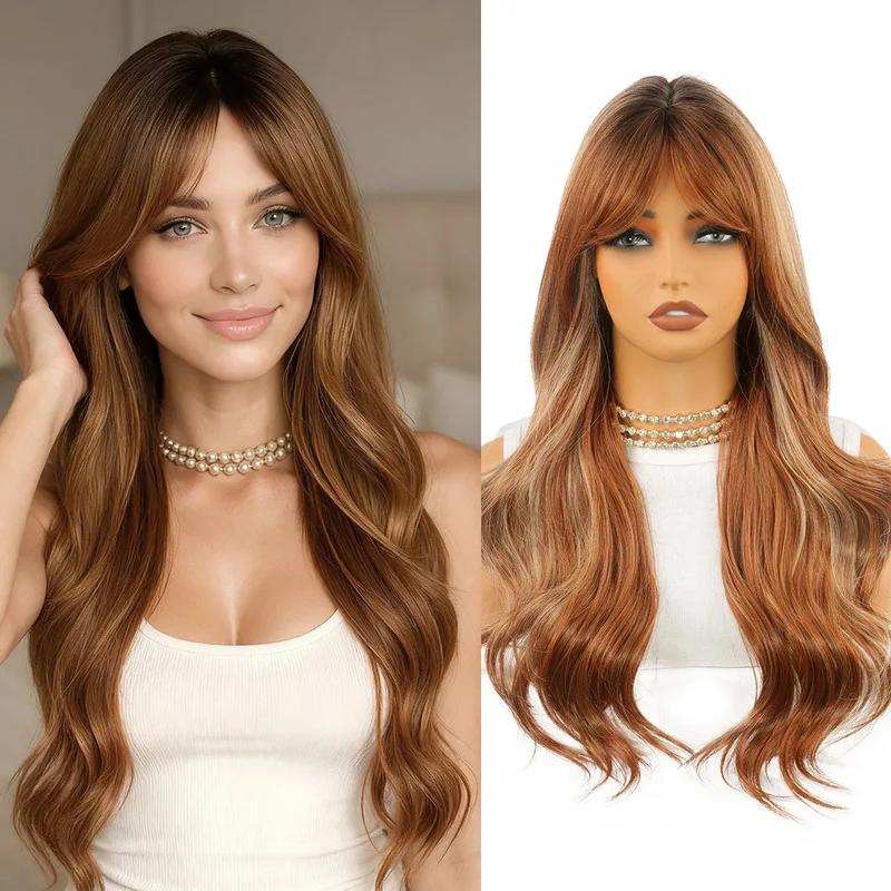WigwigWomen's long curly synthetic hair wig with bangs