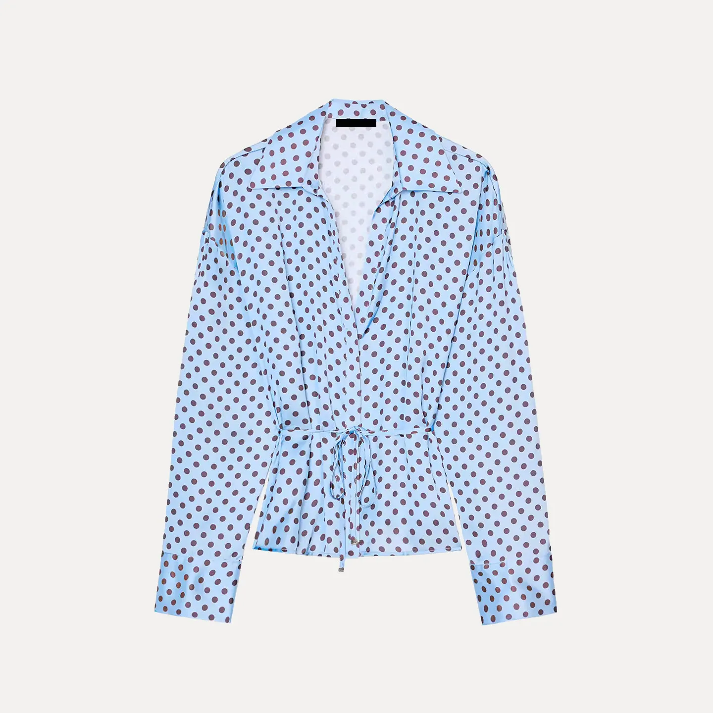 

Faionable Long Sve Satin irt Women's Spring 2026 New Sle Collared Belted Loose Fit Polka Dot Print Resistant to Defo...