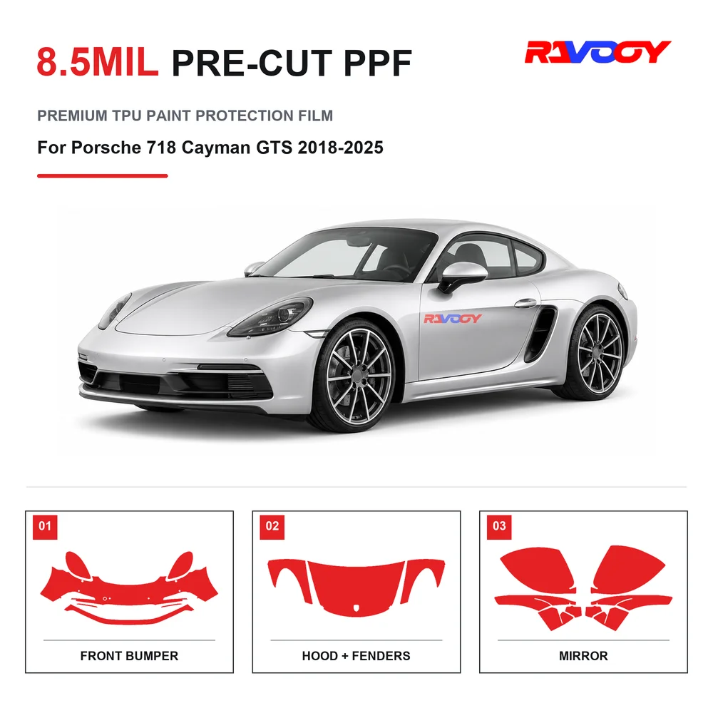 Precut PPF For Porsche 718 Cayman GTS 2018-2025 8.5mil TPU Clear Paint Protection Film Self Healing Hydrophobic Stone Chip Guard