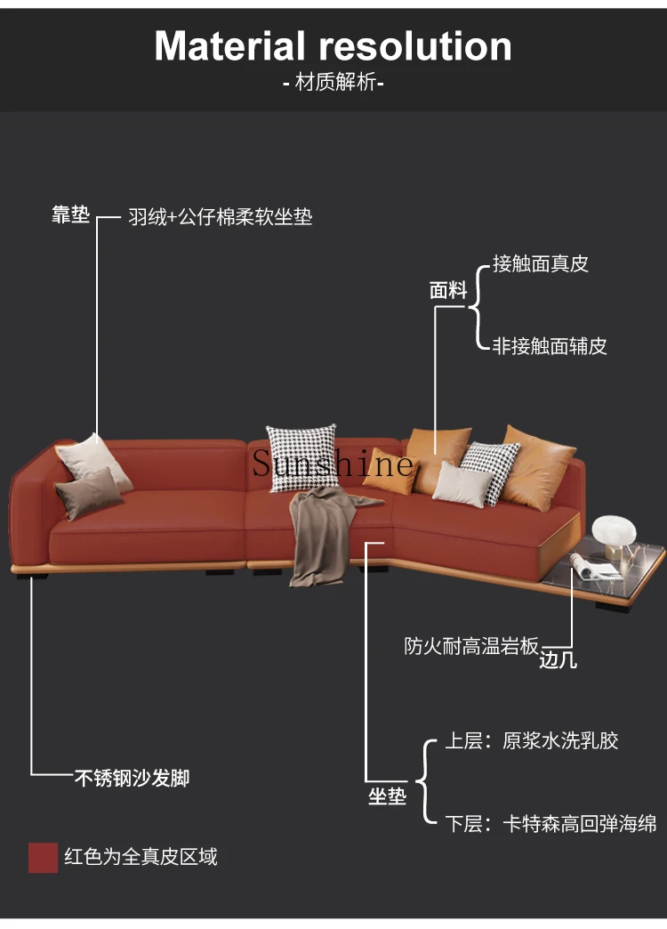 Italian minimalist horizon leather sofa living room modern large flat shaped with edge