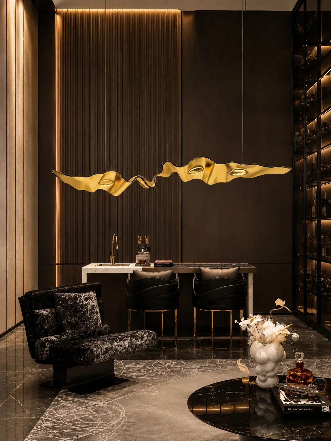 Golden Angel Eyes Chandelier Handmade Metal LED Pendant Lamp Dimmable Luxury Lighting for High-End Residential Spaces