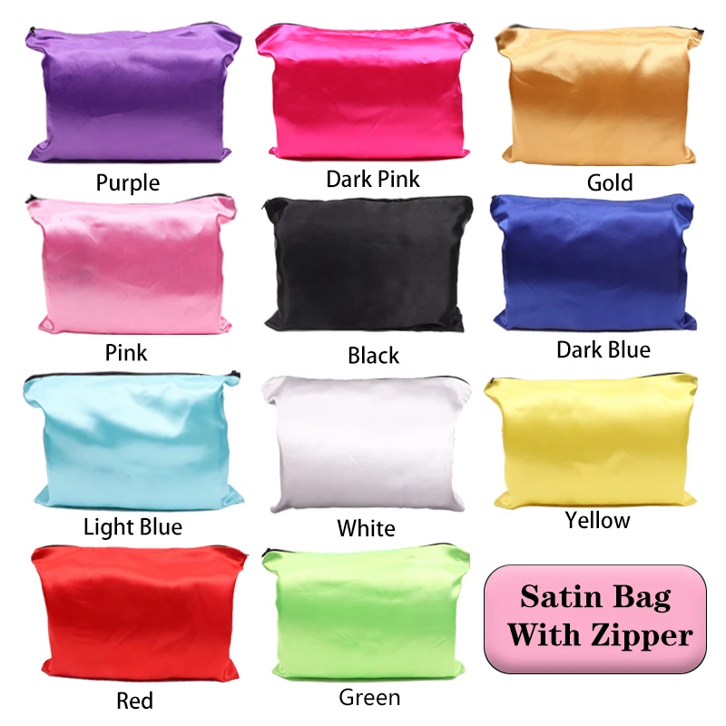 Bolsa De satén con cremallera para pelucas, 10 bolsas de almacenamiento de extensiones de cabello de seda satinada con logotipo personalizado para múltiples paquetes, 35x25cm