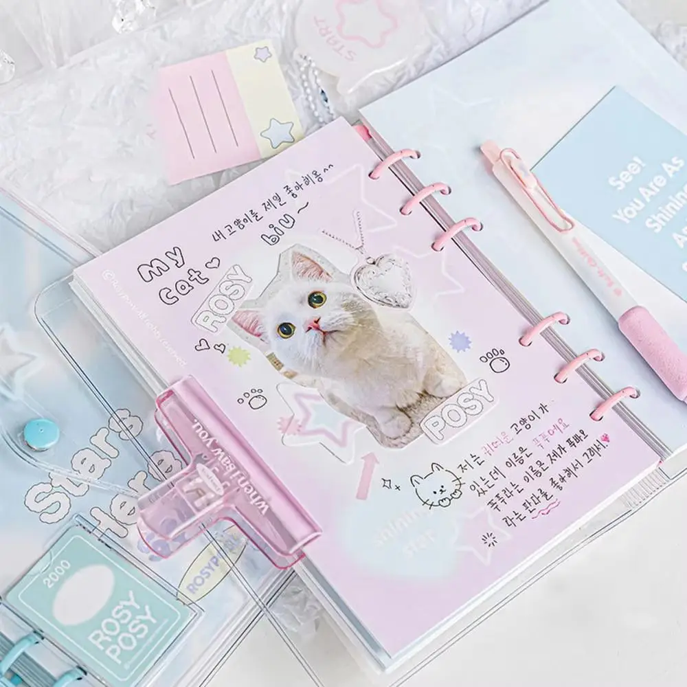 

Cute Cartoon Loose-Leaf Notebook Snap Button Notepad Practical Star Diary Book Hand Account PVC Handmade Full Color Notebook
