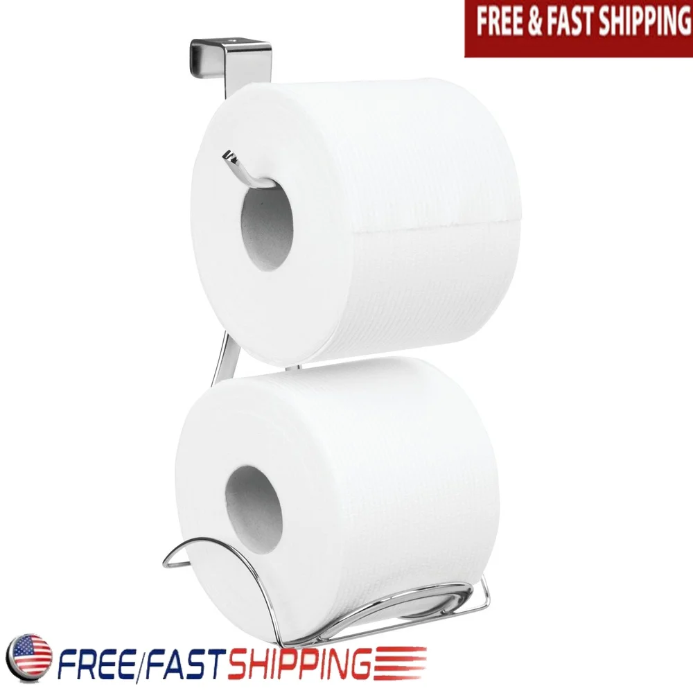 

Over-the-Tank Toilet Paper Dispenser Holder Chrome Steel Fits Standard Jumbo Mega Rolls Space Saving Quick Installation