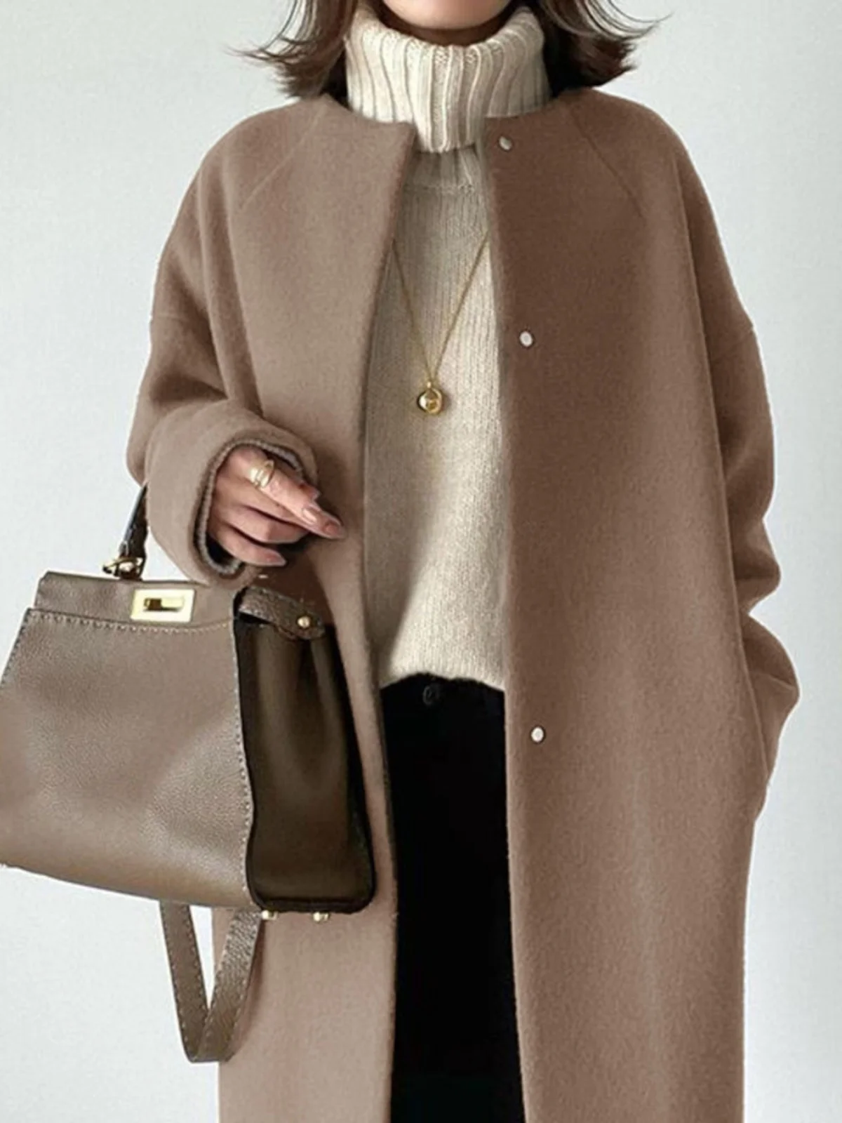 Cappotto Invernale Giapponese Laid-ba per Donna, Taglio Dritto e Ampio, Lunghezza Media, in Lana, Stile Coreano per il Pendolarismo