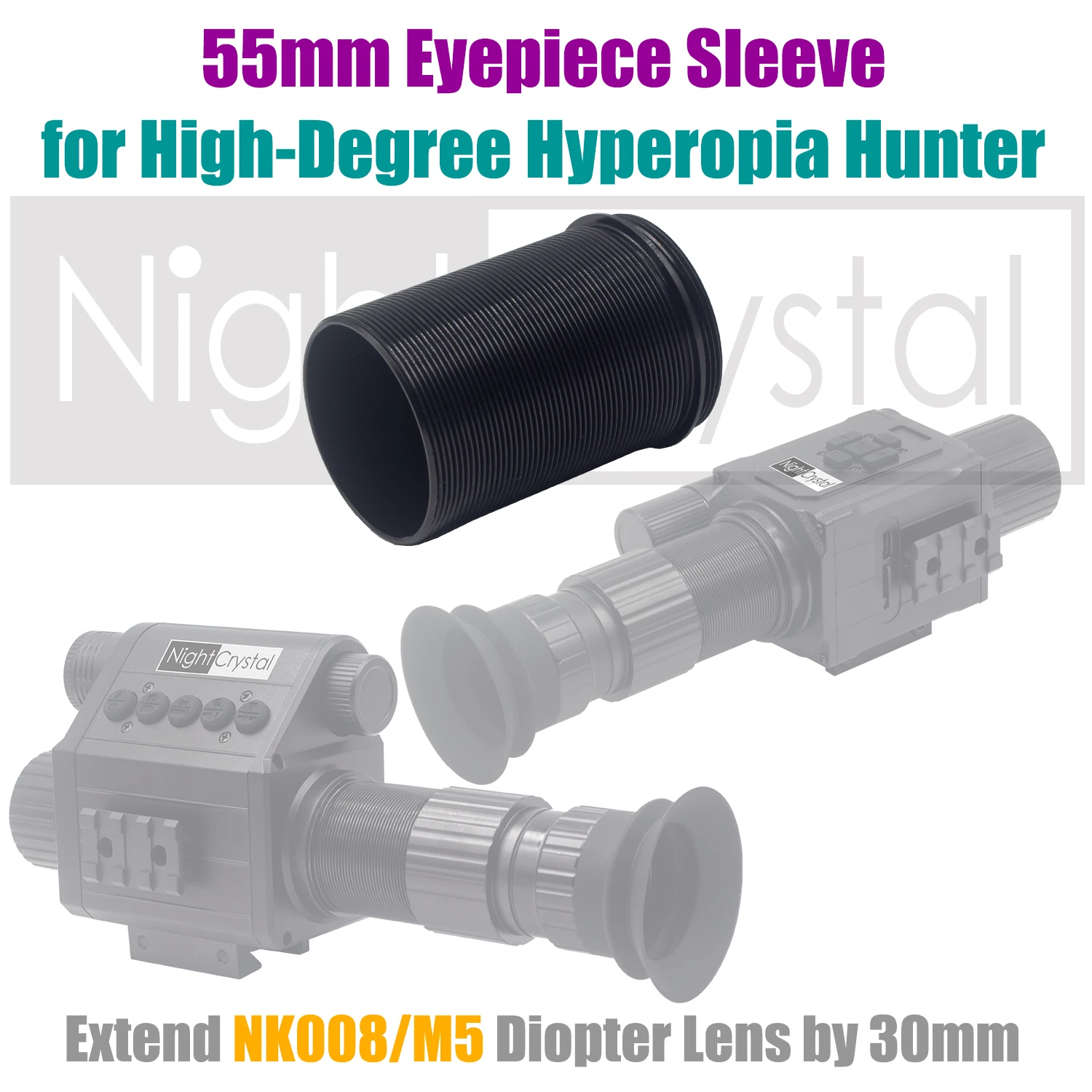 

55mm Extended Eyepiece Sleeve for Monocular, Diopter Extension Tube for Farsighted Hyperopia Users Megaorei NK008 M5 M6