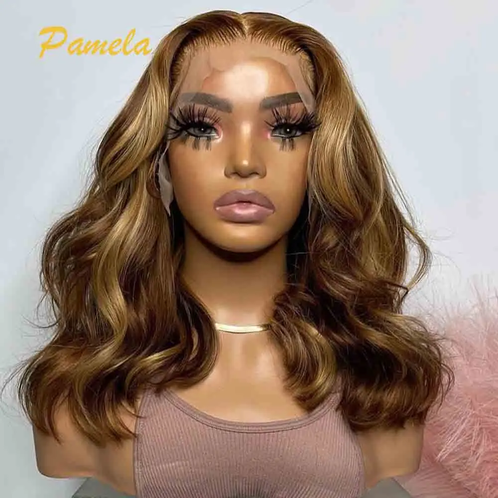 Glueless Wig Human Hair Ready To Go Loose Deep 250% Density Honey Blonde Bob 13x4 HD Transparent Lace Frontal Wigs Pre plucked