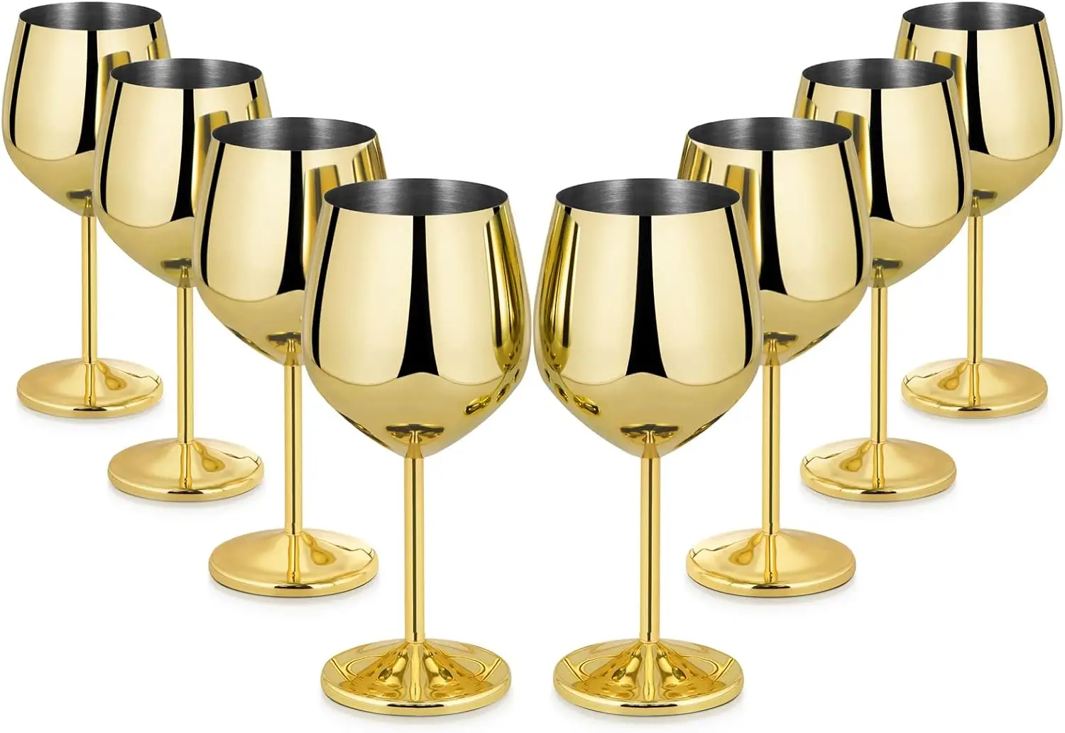 

Set of 8 Stainless Steel Wine Glasses, 18oz Stemmed Goblets for Party Wedding Anniversary - Gold