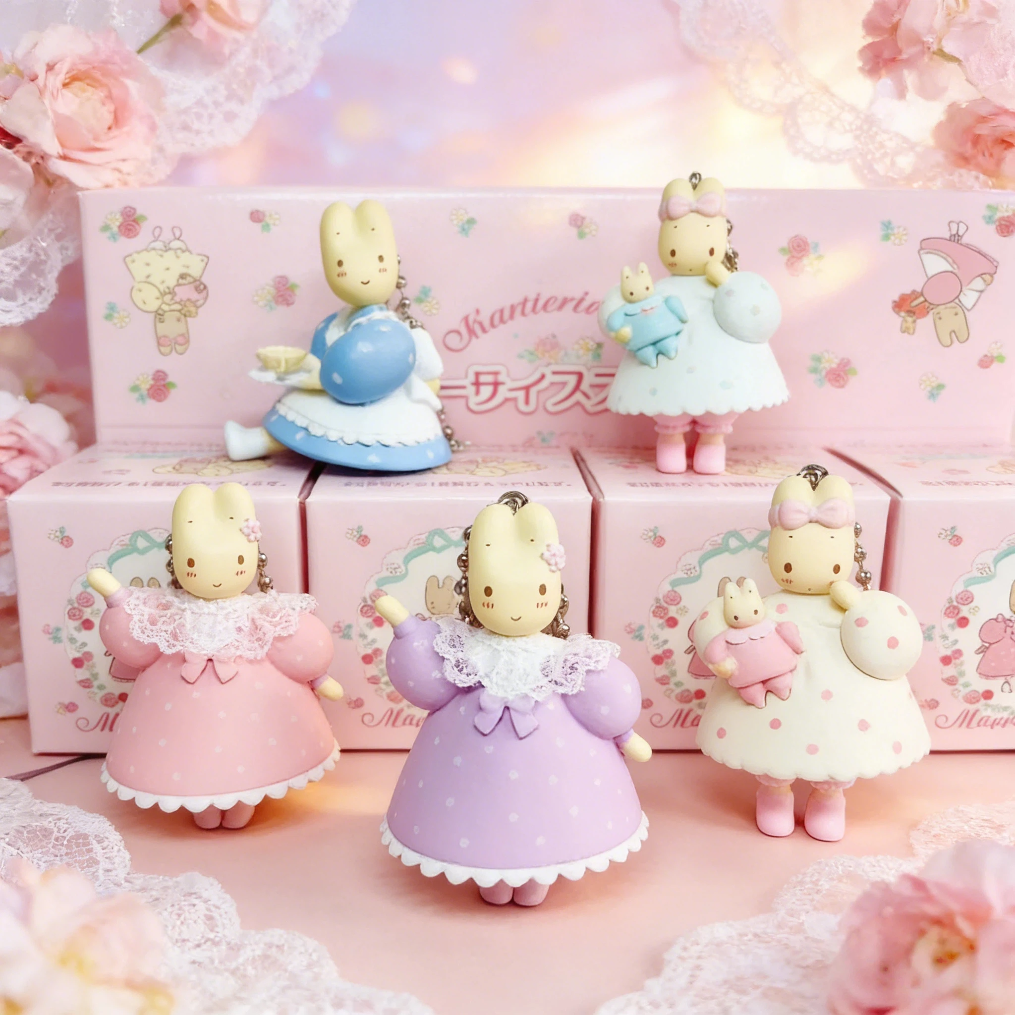 

New Product In Stock Jasmine Rabbit Doll Pendant Acrylic Hanging Tag Blind Box Keychain French Floral Afternoon Tea Rabbit