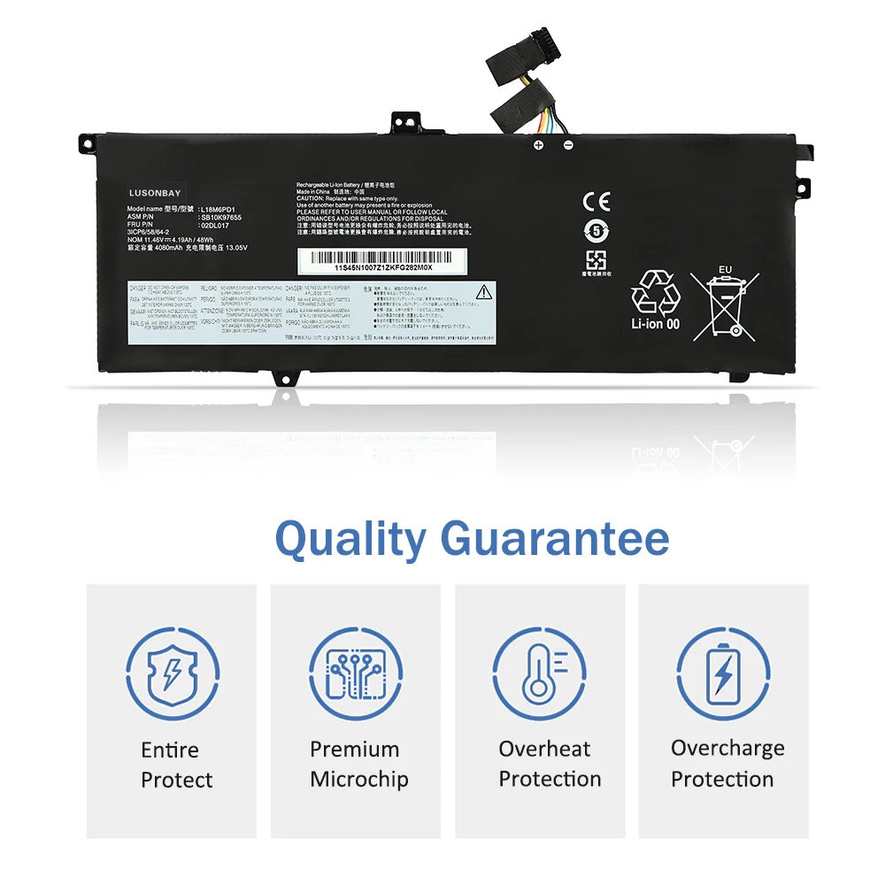 LUSONBAY L18M6PD1 Battery For Lenovo ThinkPad X13 Yoga X390 X395 02DL017 02DL019 02DL018  L18M6PD2 L18D6PD1 L18L6PD1 L18C6PD2