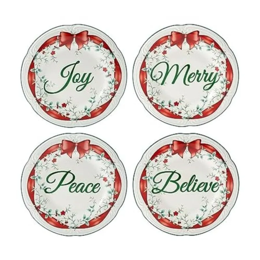 

Winterberry Red Ribbon Salad Plates Set Of 4 Perfect For Holiday Dining Tables Festive Tableware With Elegant Red And White Des