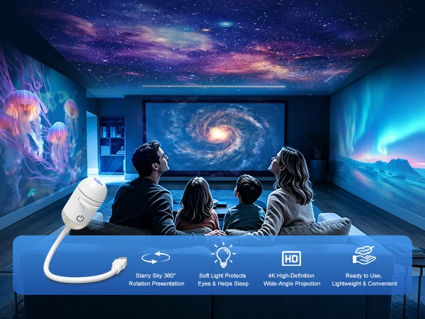 2 in 1 USB Galaxy Projector Light Adjustable Focus Car Interior Ambient Lamp Home Room Starry Star Kids Projection Night Light