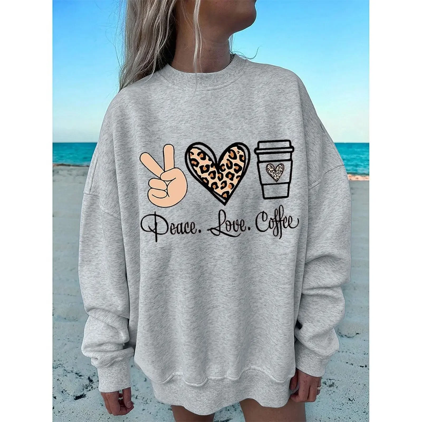 

Women's Velvet Round Neck Sweater Long Sleeve Printed Pullover Loose Fit Warm Casual Autumn Winter Fashion Tops Dark Blue
