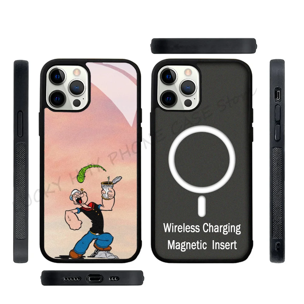 Cute Cartoon Phone Case Strong Magnetic For IPhone 15 14 13 Pro Max 11 12 Mini P-Popeye For Magsafe