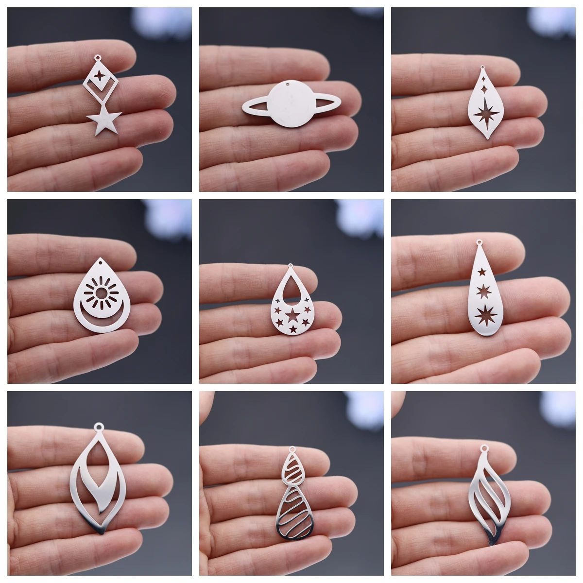 3pcs Saturn Planet Charms DIY Earring Necklace Bracelet Rhombus Star Heart Stars Round Sun Moon Pendant For Jewelry Making