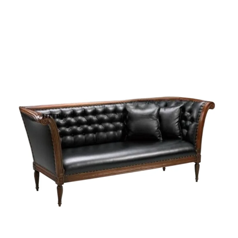 

Belgian American country French solid wood leather art single double triple sofa, retro combination furniture