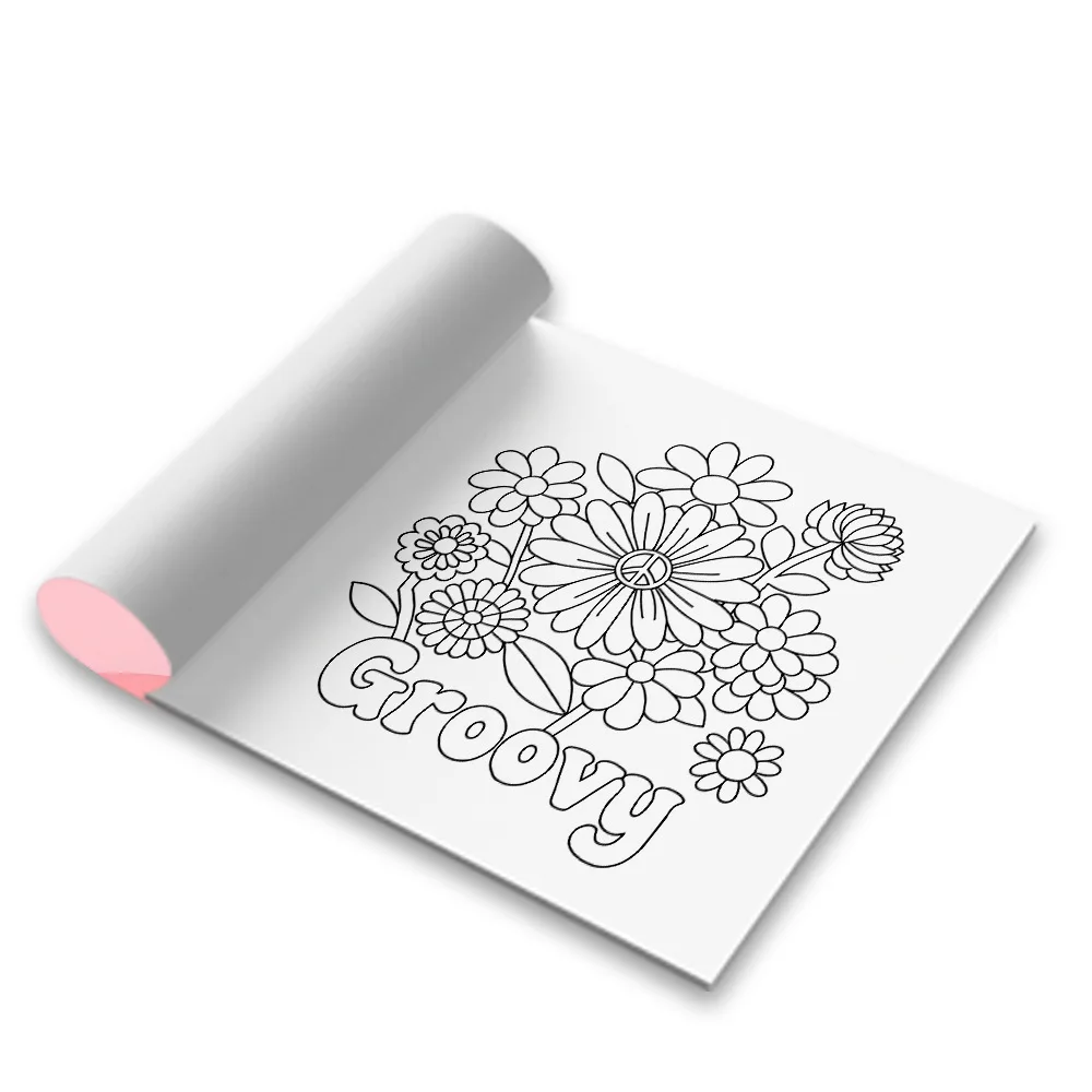 Groovy Hippie Boho Coloring Book Bohemian Butterfly Daisy Heart Retro Stress Relief Drawing Book