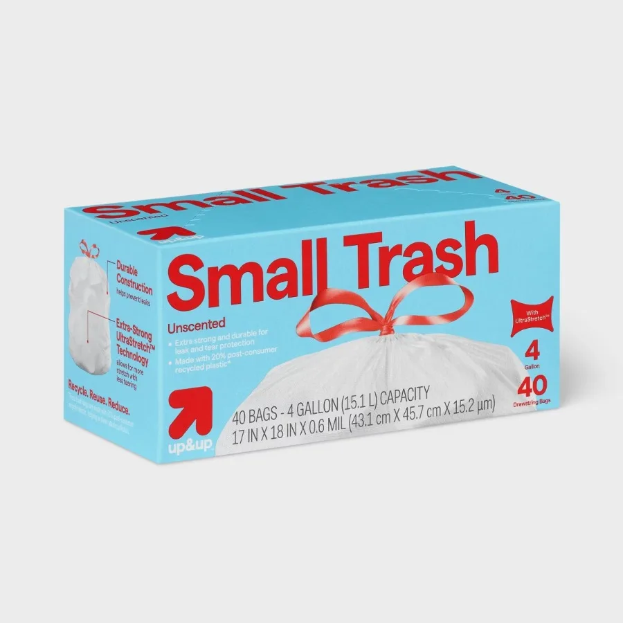 UltraStretch Drawstring Small Trash Bags - Unscented - 4 Gallon - 40ct - LDPE, 0.6 Mil Thickness