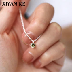 XIYANIKE Silver Color New Arrival Green Zircon Pendant Necklace Sparkling Gypsophila Beautiful  Wedding Jewelry Gift For Women