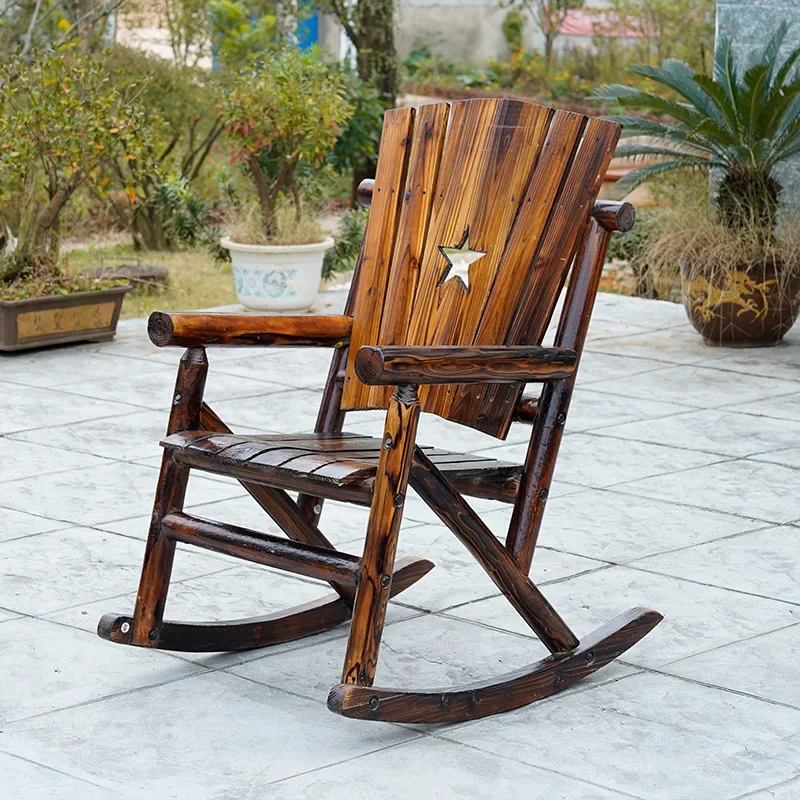 Leisure outdoor furniture solid wood single person rocking chair courtyard wooden rocking balcony rocking  outdoo