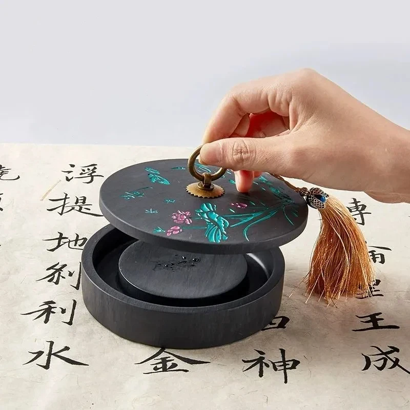 Natural Raw Stone Ink Stone with Lid Anhui She Inkstone Grinding Inkslab for Writing Painting Practice Calligraphy Art Supplies