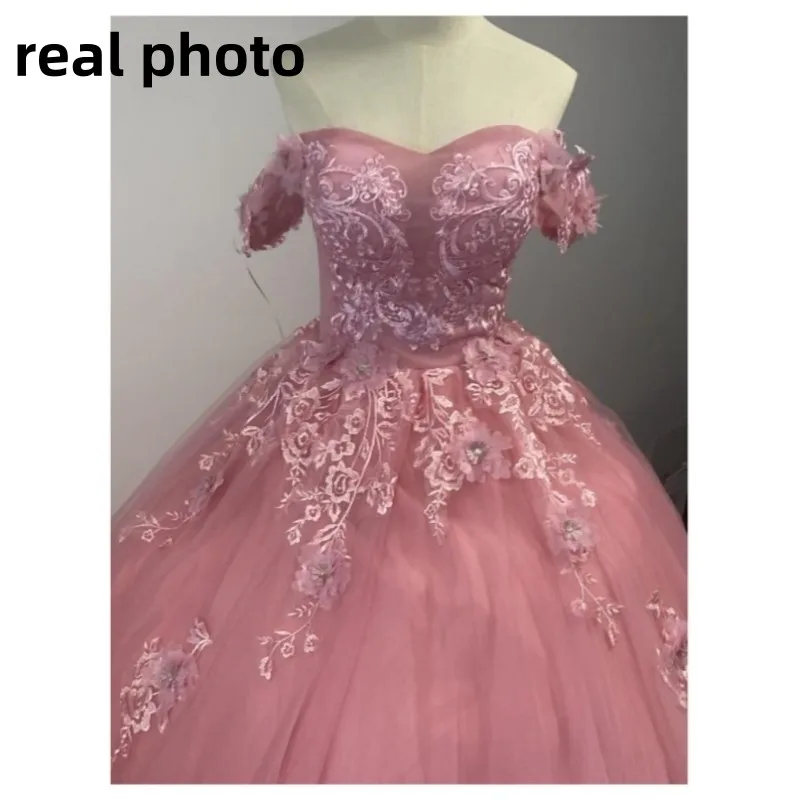 Dark Pink Vestido De Debutante Classic  Shoulder Floor-length Prom Dresses Lace Appliques Quinceanera Dresses Custom Customized