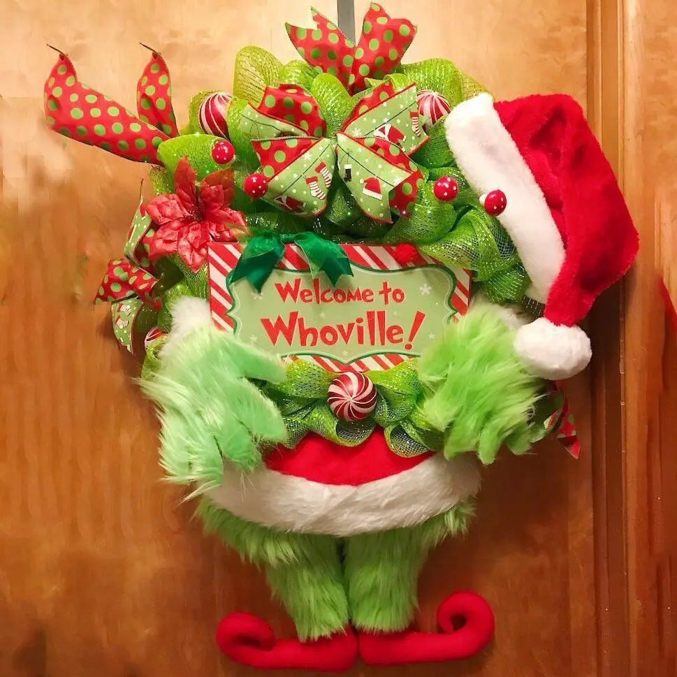 Door Creative Christmas Decor Plush Green Hairy Monster Hanging Ornament Grinch Leg Wreath Door Hanging New Year Decoration