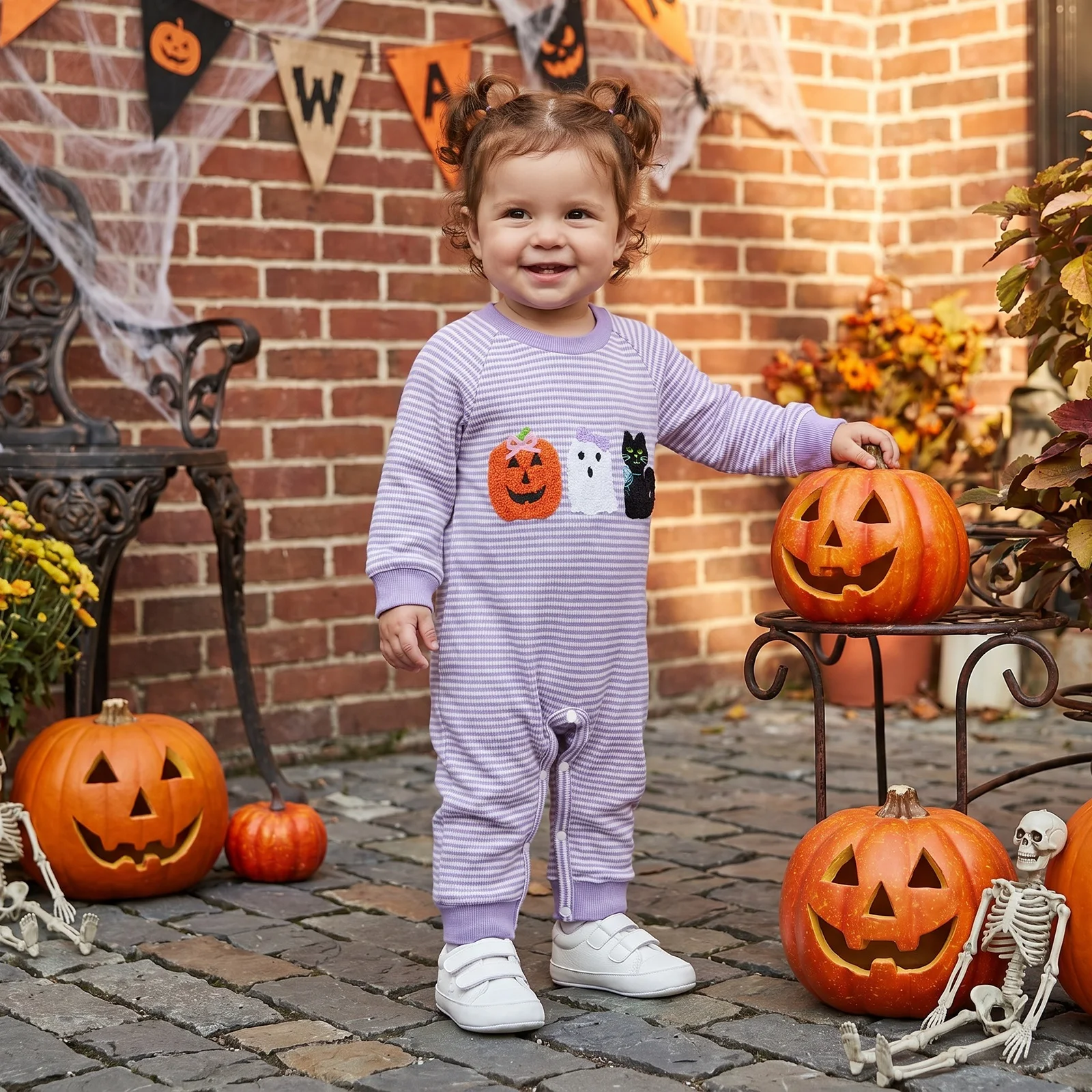Baby Girl Halloween Romper Embroidered Long Sleeve Sweatshirt Jumpsuit