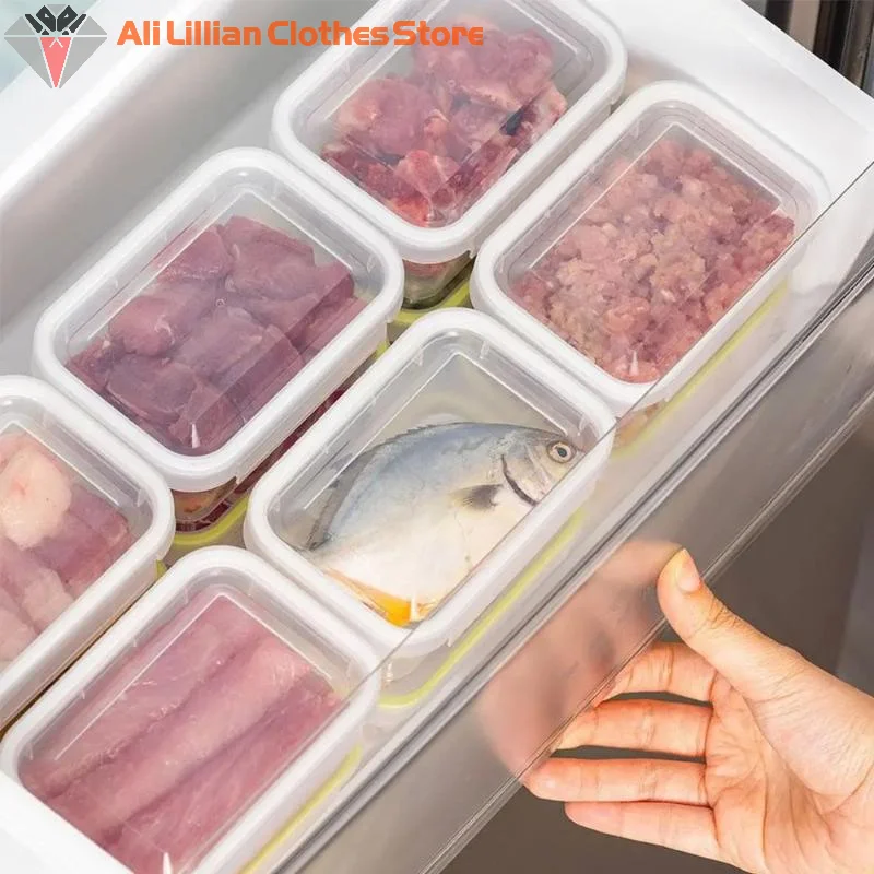 *Portable Food Storage Box With Single Snap-On Cover Compartment For Sub-Packed Meat Onion Ginger Refrigerator Freezer Organizer