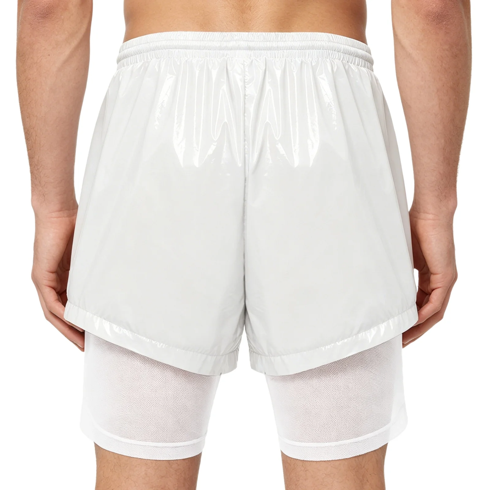 Men 2-in-1 Sport Shorts Swim Trunks Drawstring Elastic Waistband Mesh Liner Waterproof Shorts with Pockets for Fitness Swimming