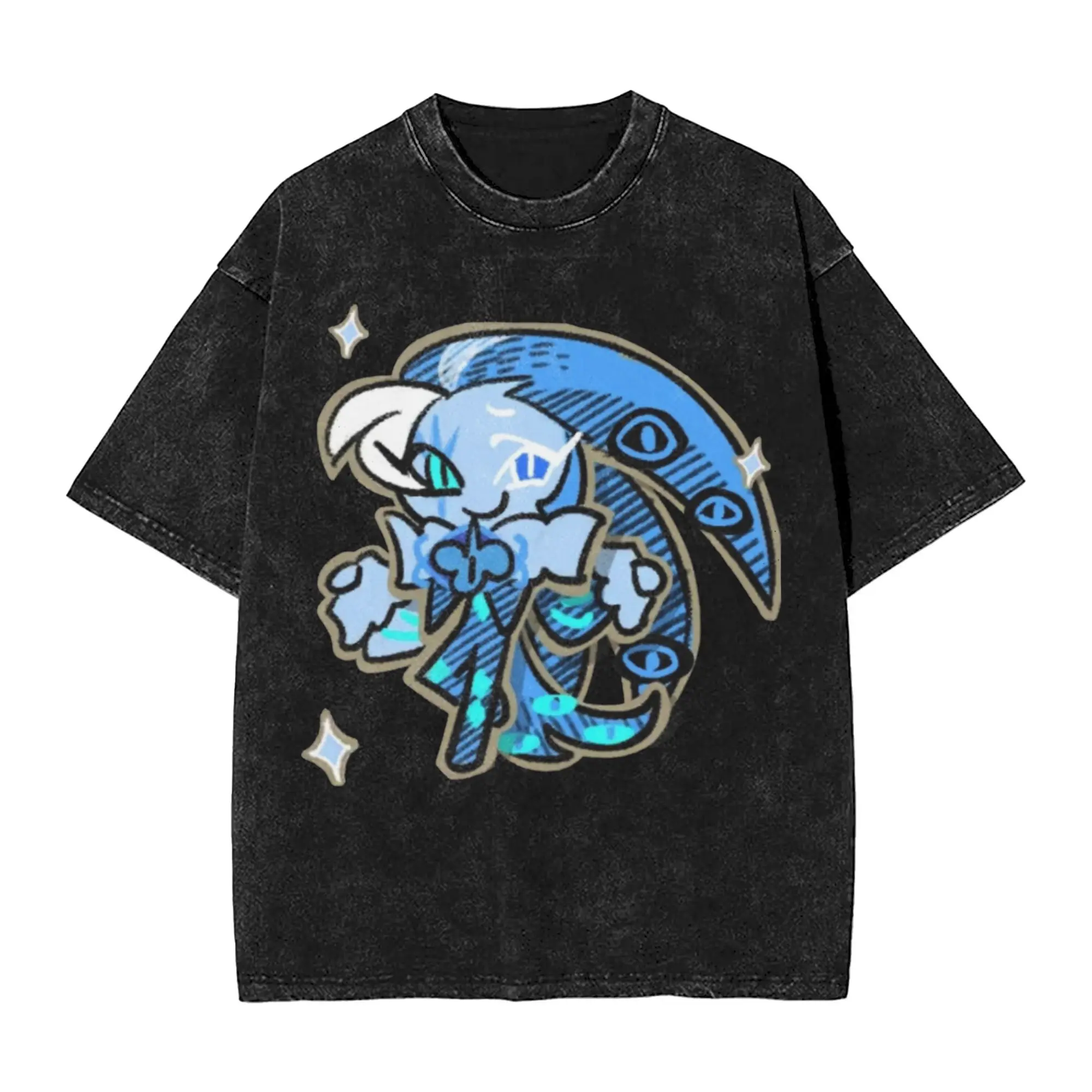 

Men Women Vintage Washed T-shirts Cookie Run Kingdom Print Shirt Outfit Harajuku Shadow Milk Cookie Tees