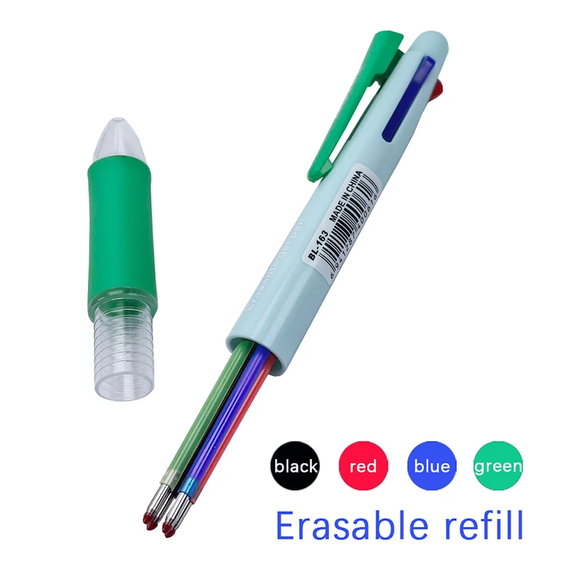 Black Blue Green Red 4 In 1 Erasable Gel Pen with Eraser 0.5mm Magic Refills School Office Kawaii Writing Stationery Supplies