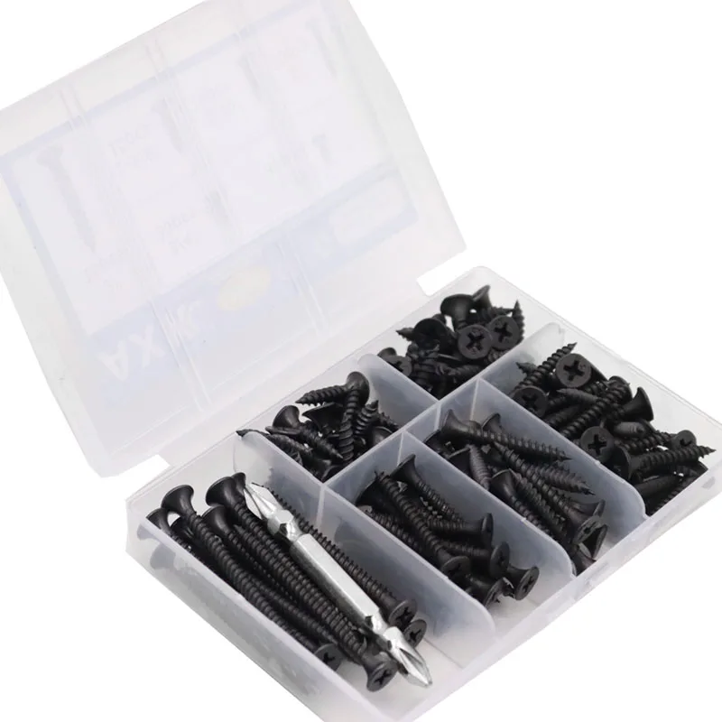 130pcs M3.5 Black Drywall Screws, Cross Countersunk Flat Head Self-Tapping Phillips Carbon Steel for Woodworking