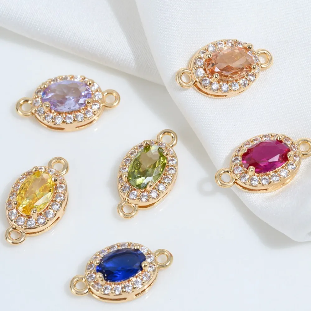 

1Pcs Copper Charms 14K Gold Color Inlaid Zir*****val Double Hanging Handmade DIY Bracelet Necklace Beaded Accessories Material