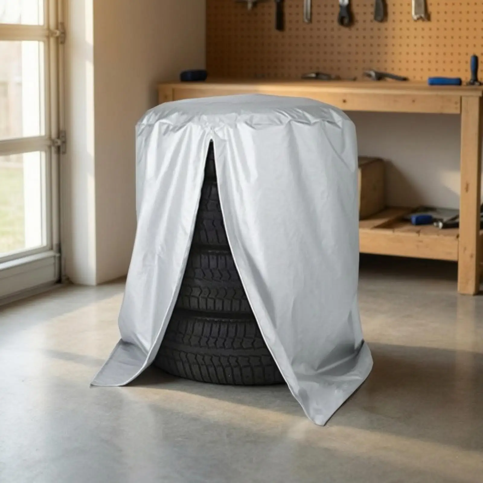 Tire Stack Cover Outdoor Tire Cover with Zipper Weatherproof for Vehicle Owners, Auto Enthusiasts, Driveway, Backyard, Garage