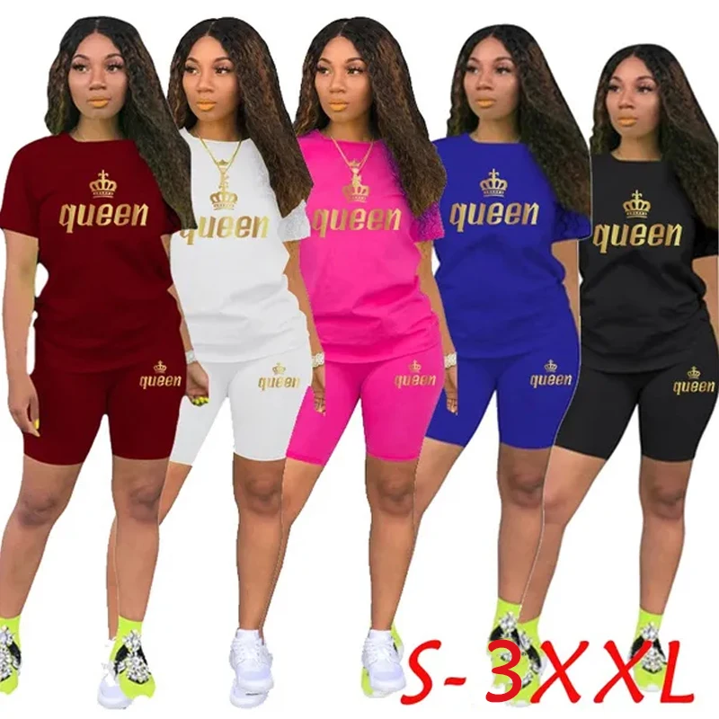 Women Solid Sporting Casual Two Piece Set Short Sleeve Tee Top Biker Shorts Above Knee Suit Tracksuit Outfits