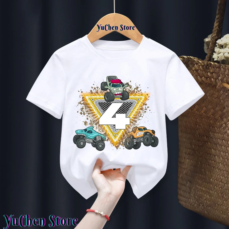 1-9 Years Old T-shirt Birthday Boy T-Shirt Monster Truck Birthday Party Monster Truck Jam Gift Clothing T-shirt Children T-shirt