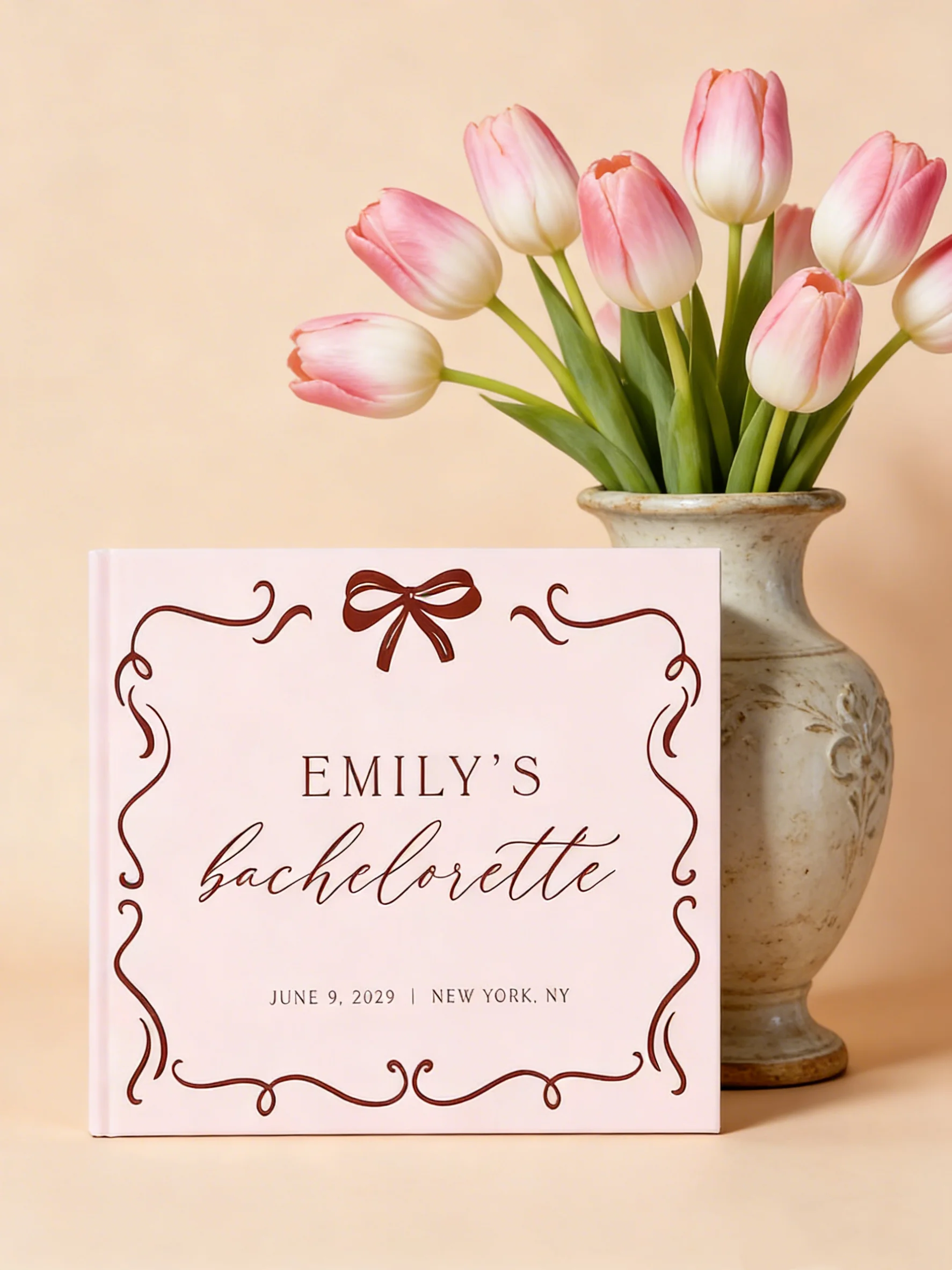 

Эстетичная книга пожеланий для девичника, винтажный скрапбук с бантом для записей воспоминаний о девичнике