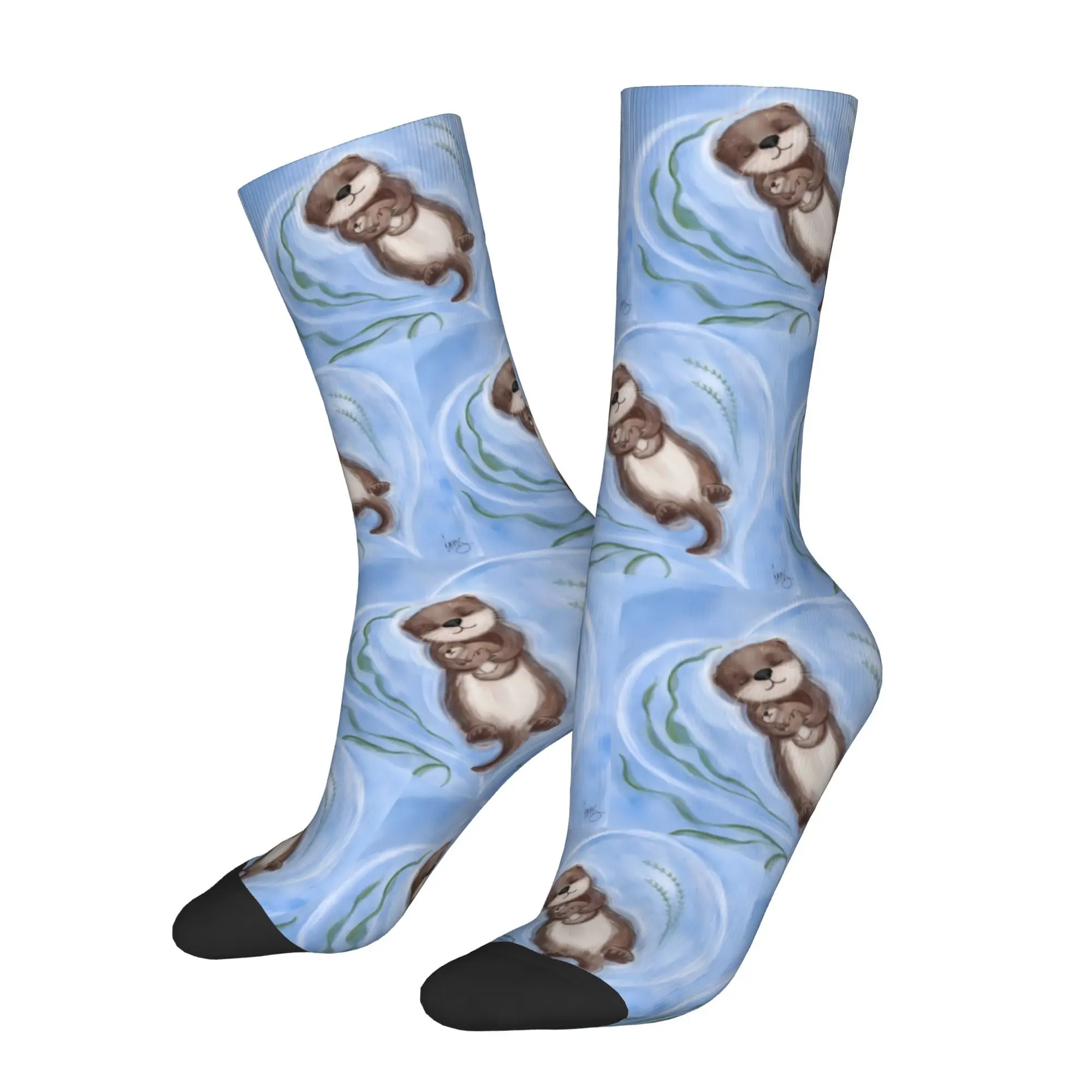 

Happy Funny Men's Socks Otters and Baby Retro Harajuku Hip Hop Casual Crew Sock Gift Pattern Printed