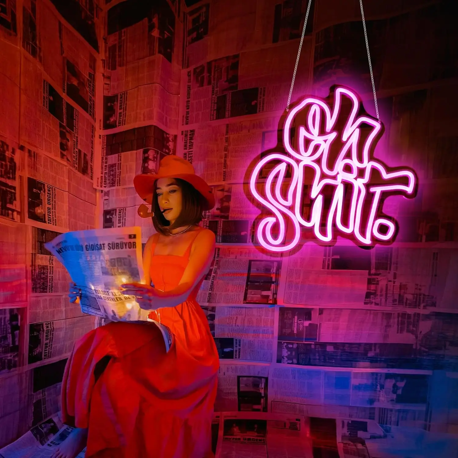 Oh Shit Neon Sign For Wall Decor 5/12V USB Power Pink Light With Dimmable Switch Neon Sign For Living Room Bar Party Club Decor