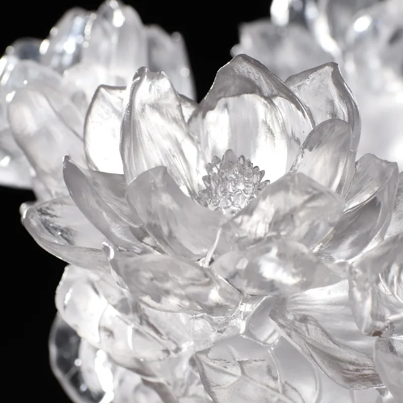 Vase Glazed Crystal Lost Wax Casting Floating Leaves, Design Zen Meditation Decoration Temple Artwork