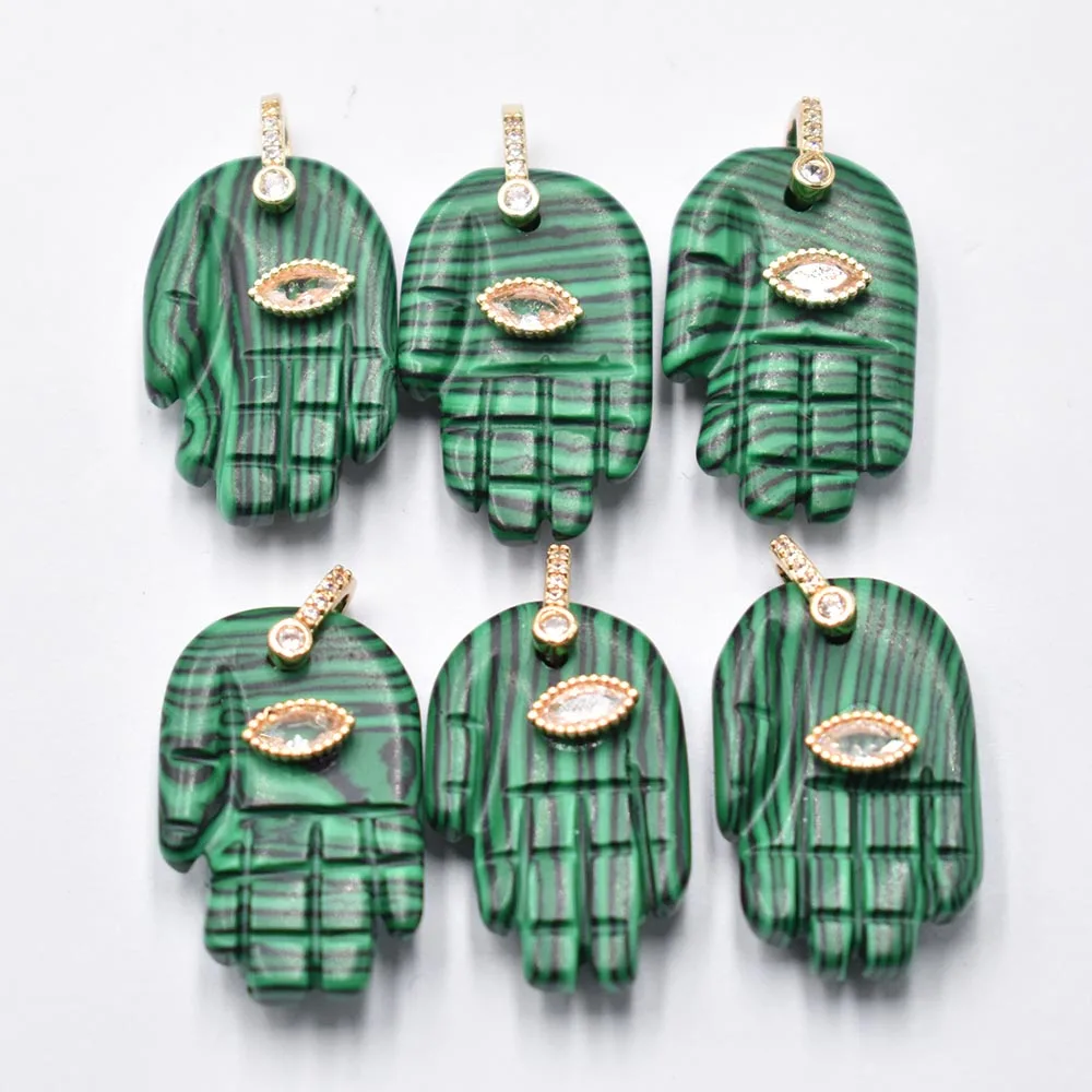 Fashion good quality carved Malachite stone palm shape charms pendants fit jewelry making 6pcs Wholesale free shipping